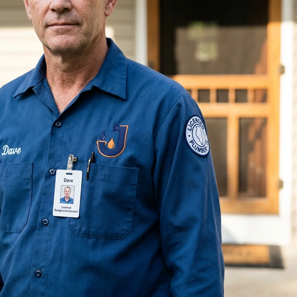 Licensed plumber showing ID badge in Whiting, IN