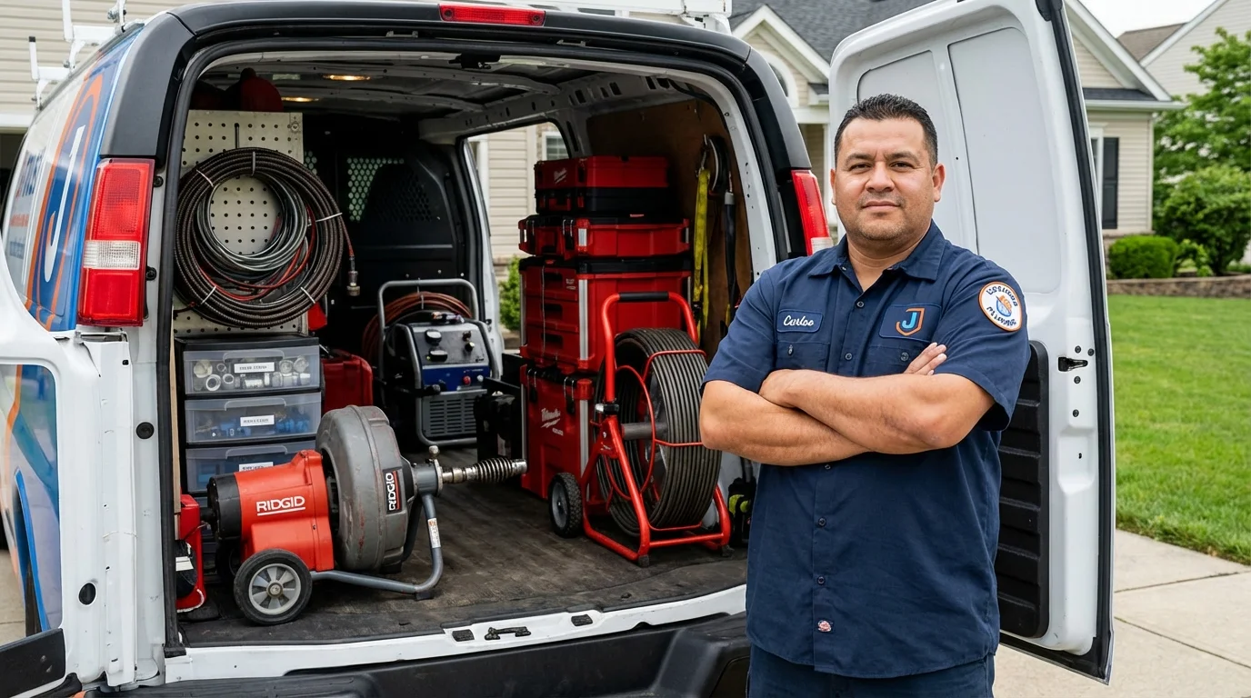 Professional drain cleaning equipment and Johns Plumbing LLC plumber in Whiting