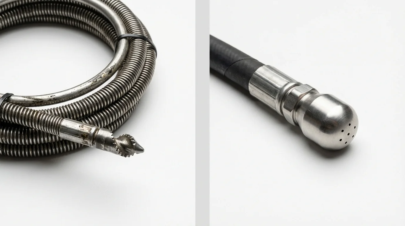 Drain snake cable and hydro jetting nozzle used for drain cleaning in Whiting, IN